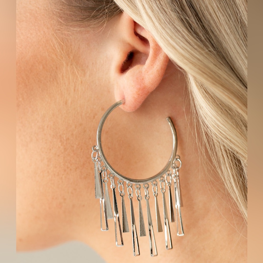 Silver Fringe Hoop Earrings